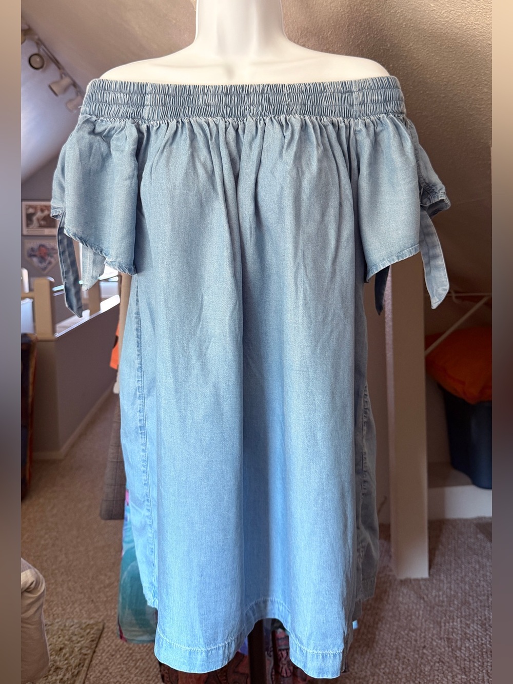 Light Blue Off-Shoulder Denim Skirt